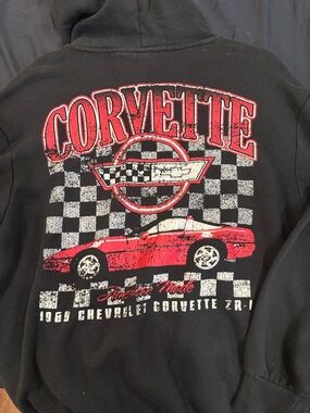 Corvette Graphic Hoodie - Black with Red and White Print